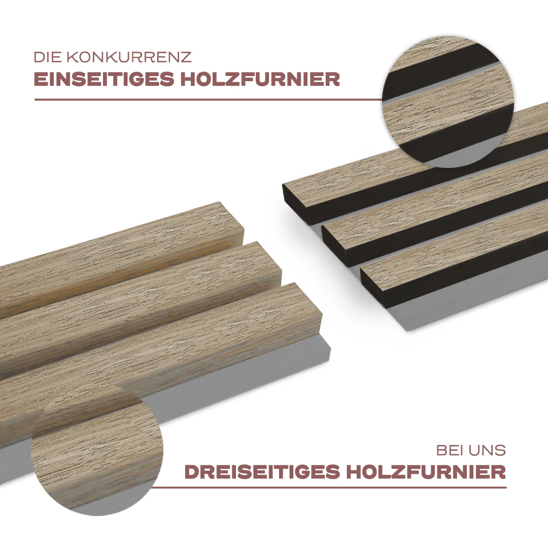 Akustikpaneele Natürliche Eiche mit Filz Grau | XL 300 cm x 60 cm | Dreiseitig Echtholzfurnier - Image 3