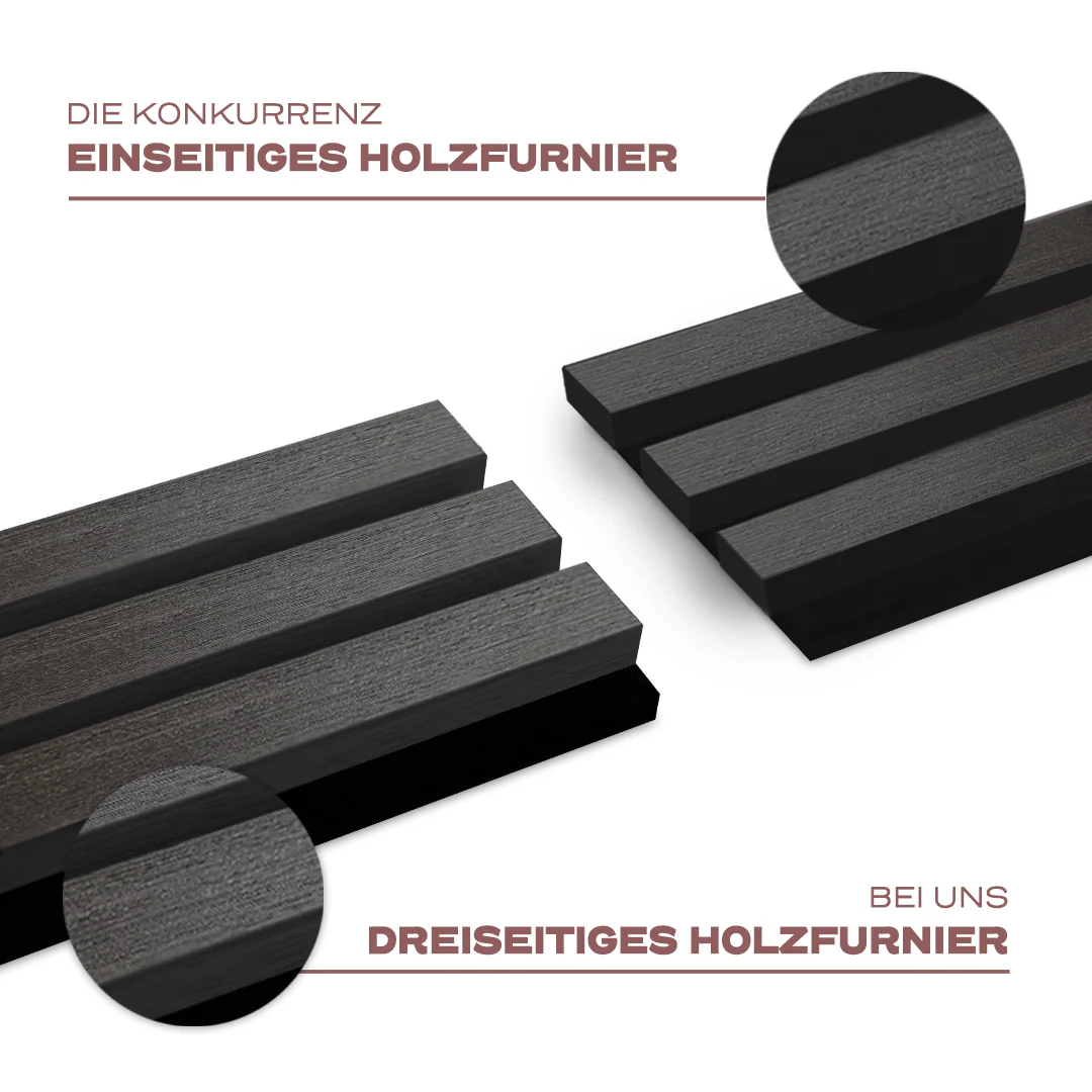 Akustikpaneele Schwarze Eiche | XL 300 cm x 60 cm | Dreiseitig Echtholzfurnier - Image 12