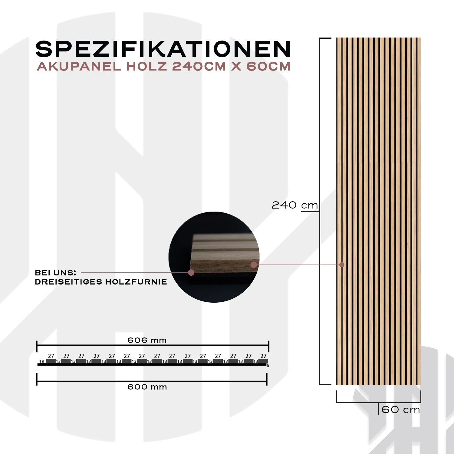 Akustikpaneele Walnuss-Grau | 240 cm x 60 cm | Dreiseitig Echtholzfurnier - Image 8