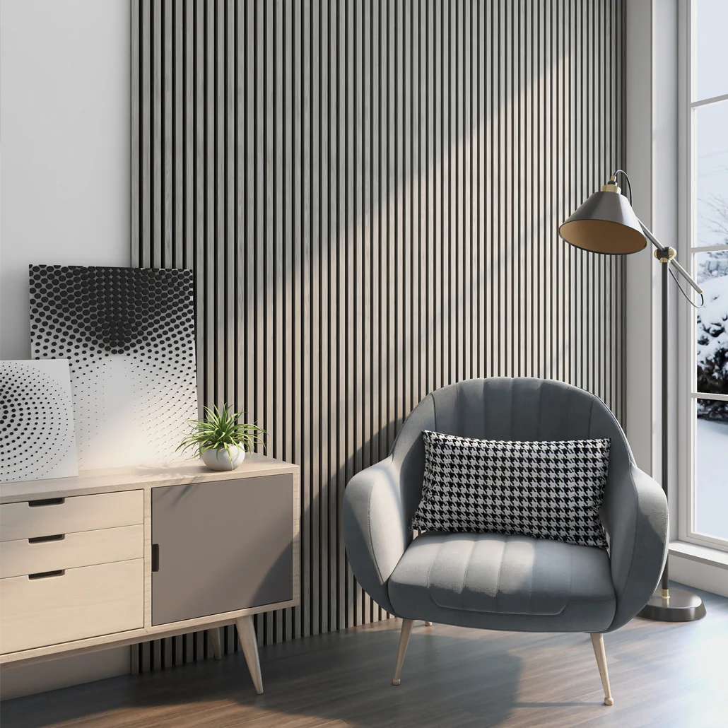 Akustikpaneele Walnuss-Grau | 240 cm x 60 cm | Dreiseitig Echtholzfurnier - Image 3